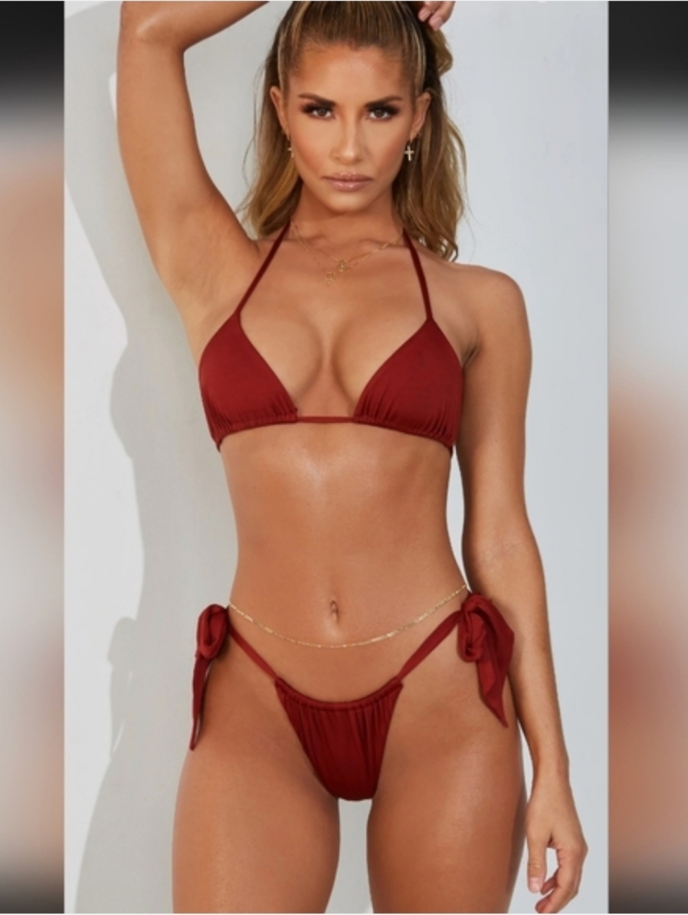 Tie-Side Triangle Bikini Set in Burgundy